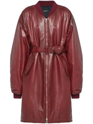 Prada oversized leather bomber jacket - Red