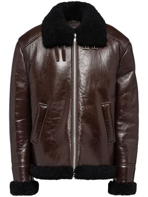 Prada oversized leather shearling jacket - Brown