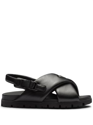 Prada padded crossover-straps flat sandals - Black