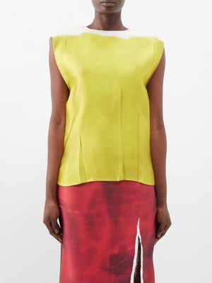 Prada - Paint-effect Silk-blend Satin Sleeveless Top - Womens - Yellow