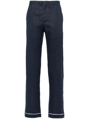 Prada piped-trim straight-leg linen trousers - Blue