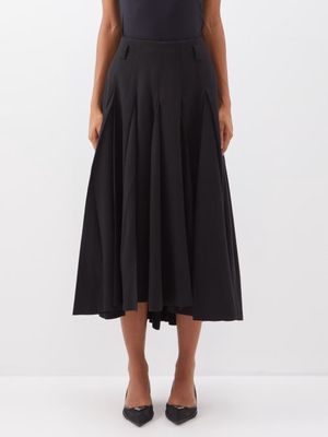 Prada - Pleated Wool-twill Flared Midi Skirt - Womens - Black