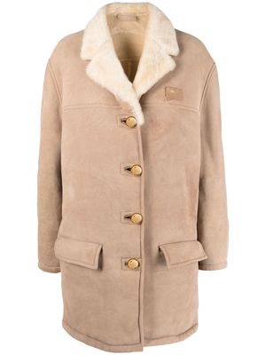 Prada Pre-Owned decorative-buttons shearling coat - Brown