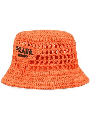 Prada raffia embroidered-logo bucket hat - Orange
