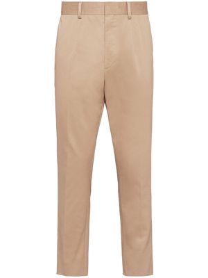 Prada rear logo-patch gabardine trousers - Brown