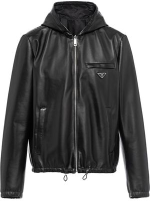 Prada reversible hooded leather jacket - Black