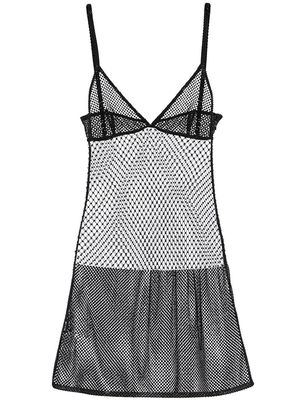 Prada rhinestone-embellished mesh minidress - Black