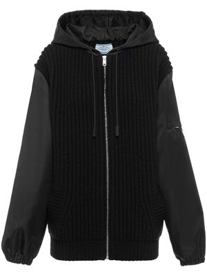 Prada ribbed-knit hooded jacket - Black