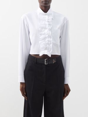 Prada - Ruffled Cropped Cotton-poplin Shirt - Womens - White