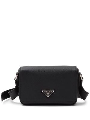 Prada Saffiano enamel triangle logo flap shoulder bag - Black