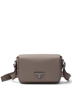 Prada Saffiano enamel triangle logo flap shoulder bag - Grey