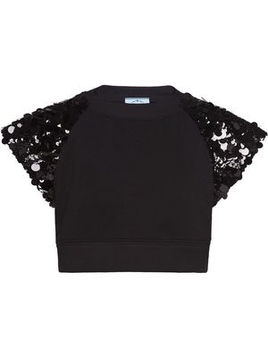 Prada sequin-embellished cropped sweatshirt - Black