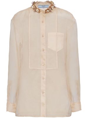 Prada sequin-embellished silk organza shirt - Neutrals