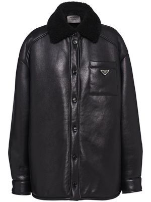 Prada shearling collar button-up jacket - Black