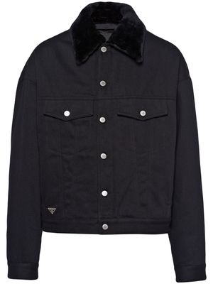 Prada shearling-collar padded denim jacket - Black