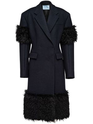Prada shearling trimmed double-breasted coat - Blue