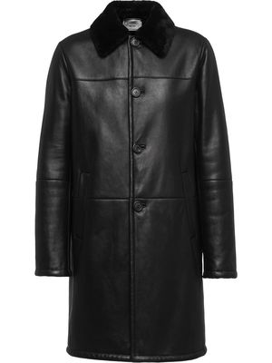 Prada sheepskin leather mid-length coat - Black