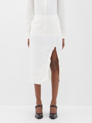 Prada - Side-slit Paper-effect Crinkled Skirt - Womens - Ivory