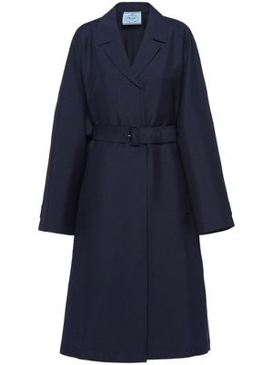 Prada single-breasted belted wool coat - Blue