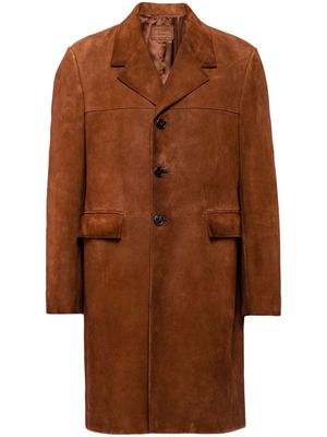 Prada single-breasted leather coat - Brown