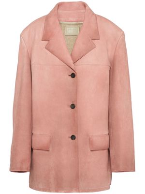 Prada single-breasted logo-patch suede jacket - Pink