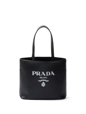 Prada small logo-print leather tote bag - Black
