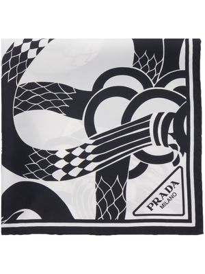 Prada snake-print silk foulard - White