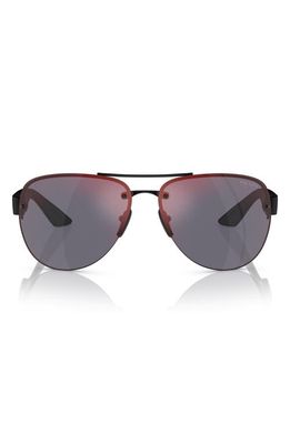 PRADA SPORT 64mm Mirrored Oversize Pilot Sunglasses in Matte Black