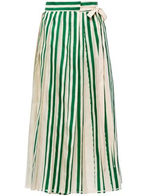 Prada striped flared silk skirt - F0089 GREEN