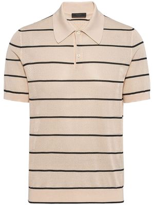 Prada striped open-knit polo shirt - Neutrals