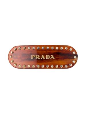 Prada studded logo-lettering hair clip - Brown