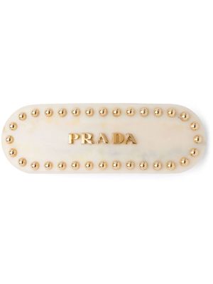 Prada studded logo-lettering hair clip - Neutrals