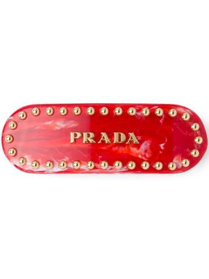 Prada studded logo-lettering hair clip - Red