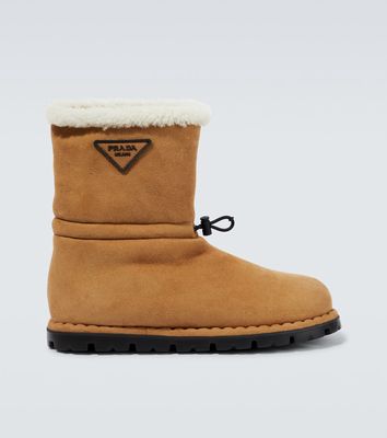 Prada Suede shearling-lined logo boots