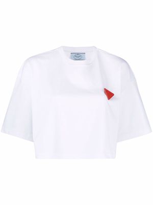 Prada Triangle-brooch cropped T-shirt - White