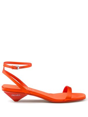Prada triangle-heel satin sandals - Orange