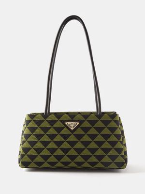 Prada - Triangle-jacquard Medium Leather Shoulder Bag - Womens - Black Green