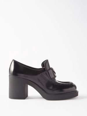 Prada - Triangle-logo 85 Heeled Leather Loafers - Womens - Black