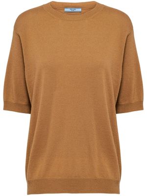 Prada triangle-logo cashmere knitted top - Brown