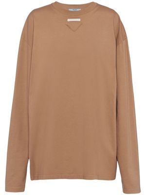 Prada triangle-logo cotton T-shirt - Brown