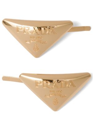 Prada triangle logo hair clips - Gold