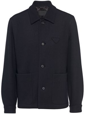 Prada triangle-logo knit shirt coat - Black
