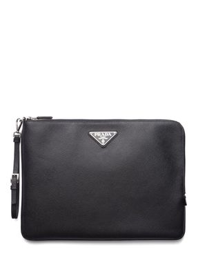 Prada triangle-logo leather clutch bag - Black