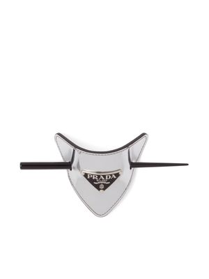 Prada triangle-logo leather hair clasp - Silver