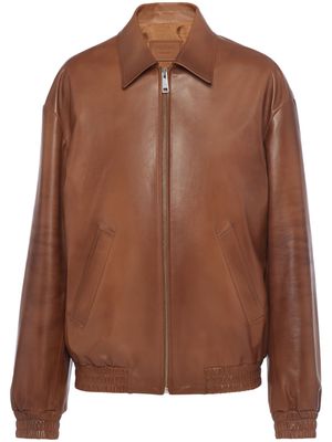Prada triangle-logo nappa leather jacket - Brown
