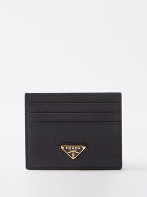 Prada - Triangle Logo-plaque Saffiano-leather Cardholder - Womens - Black