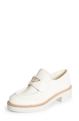 Prada Triangle Logo Platform Loafer in Ivory