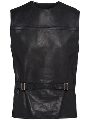 Prada triangle-logo sleeveless leather top - Black
