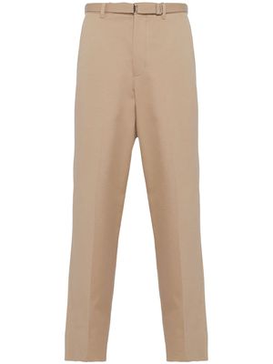 Prada triangle-logo tailored cotton trousers - Neutrals