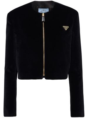 Prada triangle-logo velvet jacket - Black